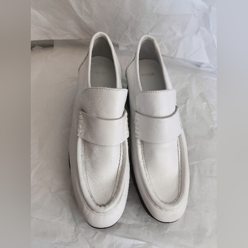 Maje White Leather Platform women's Loafers Chunky Y2K shoes Sz 38